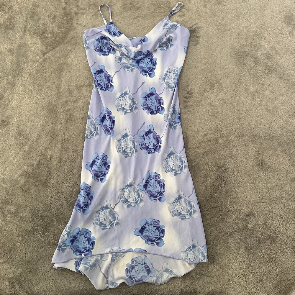 Vintage 90s Y2K Esprit Purple Floral Drape Neck Slip Dress 9/10 Fairy Whimsigoth